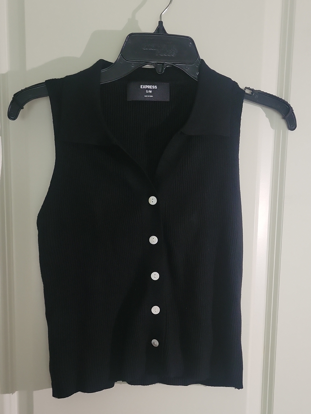 Express Ribbed Collared Button Front Sweater Vest - Picture 2 of 4